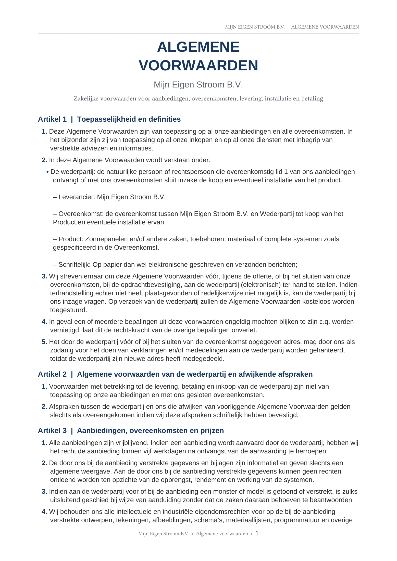Algemene voorwaarden, pagina 1 van 7